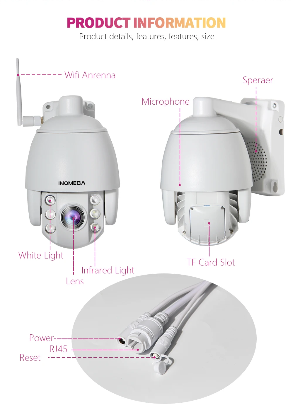 INQMEGA 1080P wifi камера наружная PTZ IP камера скоростная купольная CCTV камера безопасности мини камера водонепроницаемая Поворотная Двусторонняя аудио ИК для дома
