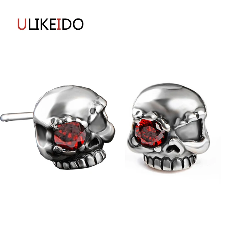 

100% Pure 925 Sterling Silver Skull Stud Earring Fashion Punk Skeleton Jewelry For Men And Women Christmas Gift 303
