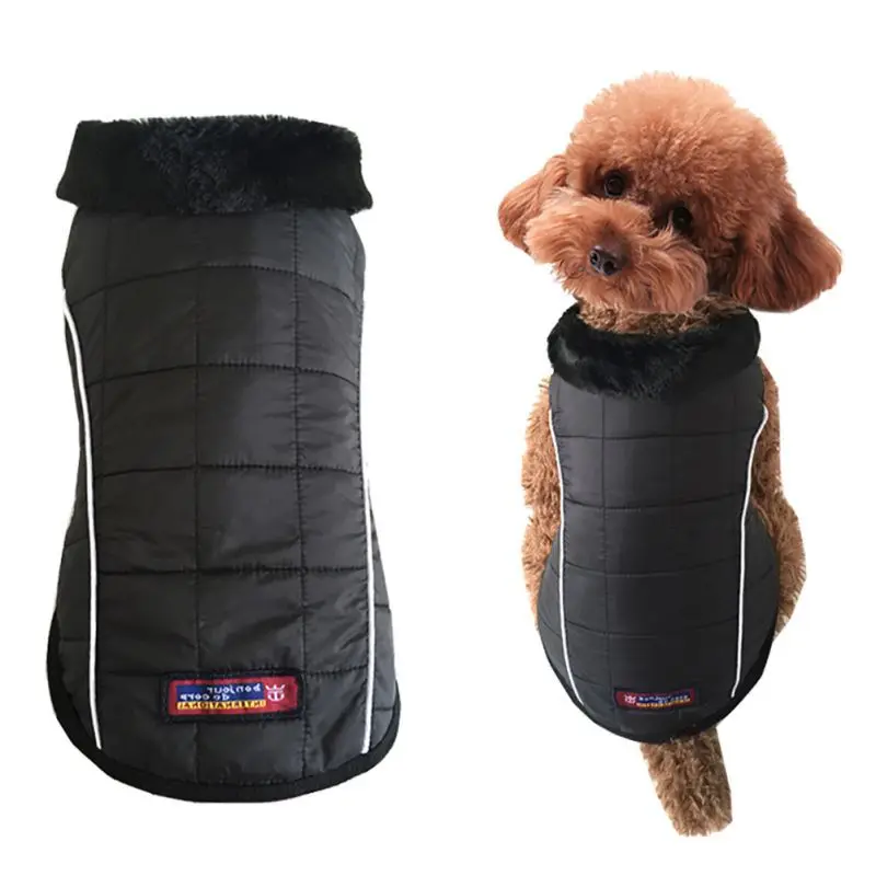 British Pet Dog Black Cotton Warm Coat Puppy Fashion Black Solid Jacket for Winter Pet Dog Warm