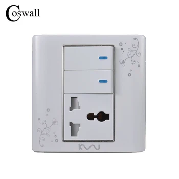 

COSWALL Fashion Wall Electrical Socket Universal 3 Hole Power Outlet With 2 Gang 2 Way Light Switch