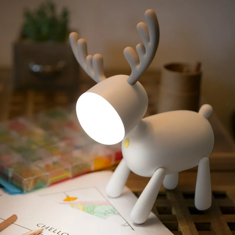 

Cartoon Elk Silicone LED Light Christmas Gift USB Rechargeable Table Reading Lamp Christmas Gift