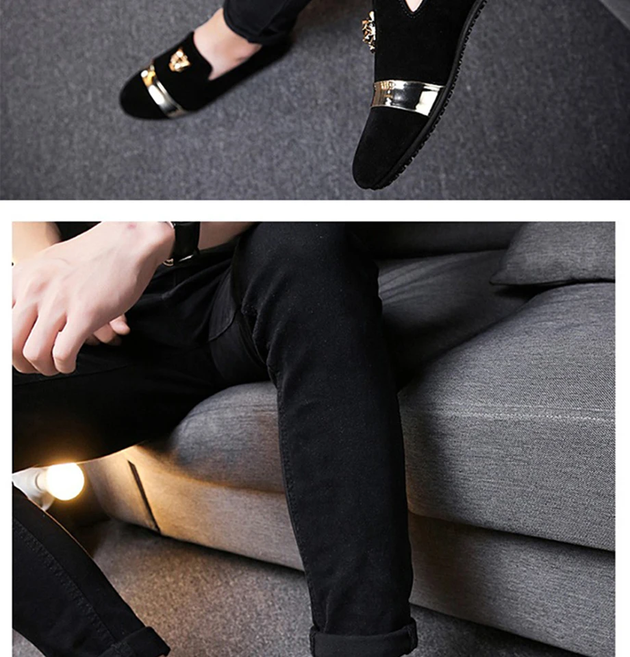 Spring And Autumn New men's Casual Shoes Fashion Cow Suede Men's Shoes Men's Dress Shoes Metal Decoration Men's Wedding Shoes