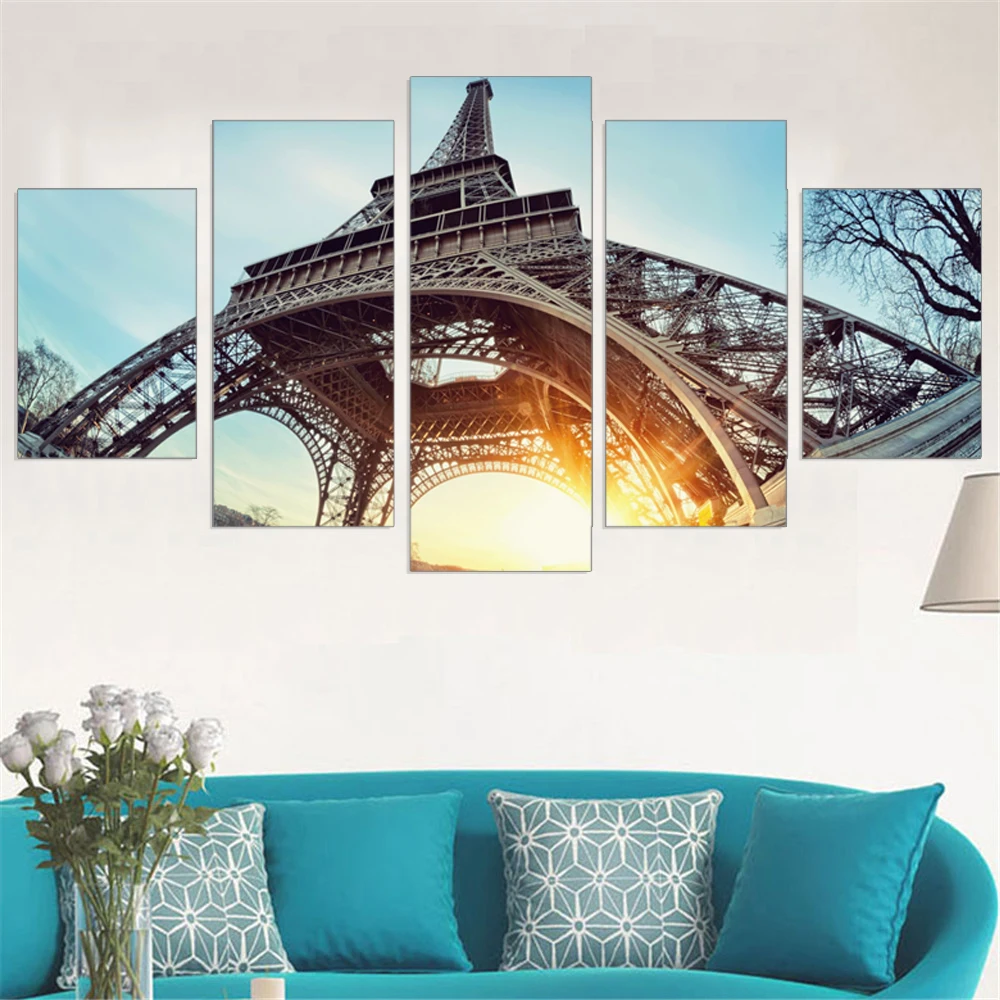 

5 Panel Canvas Printed Wall Art Landscape Poster Sunset Eiffel Tower Home Decor For Living Room Painting Pictures Modern Artwork