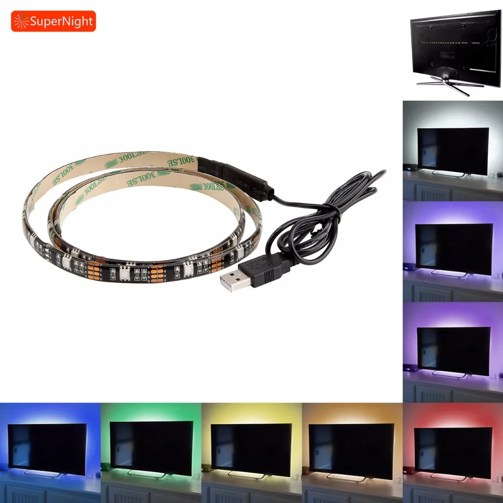 SuperNight 0,9 M 27 Светодиодный s 5050 RGB Светодиодные ленты свет USB Подсветка для ТВ Настенный декор Водонепроницаемый IP65 Светодиодная лента с 3