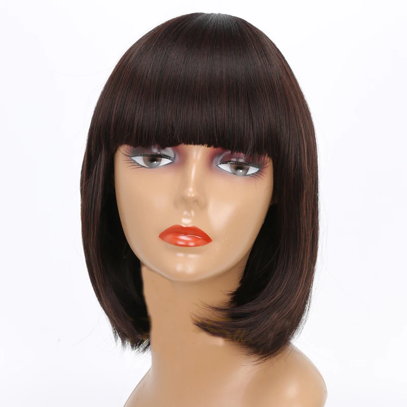 LISI волосы термостойкие черный короткий боб парики для женщин с челкой светильник темно-коричневый цвет Боб прямые волосы парик 12 дюймов