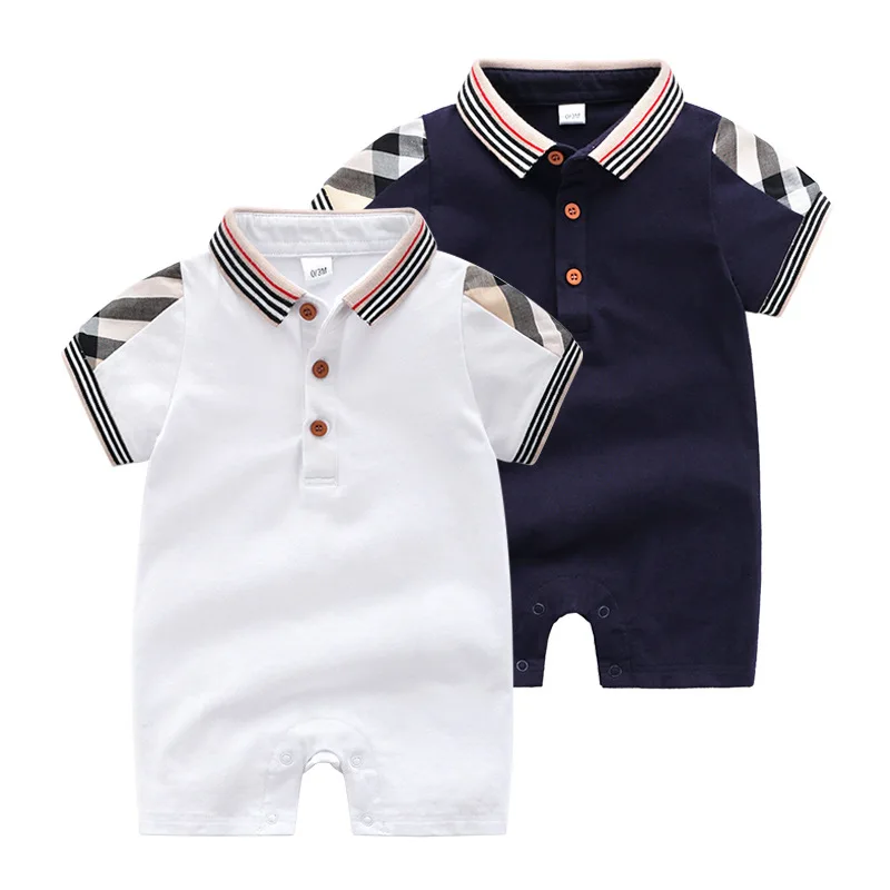 

2019 summer new born baby clothes cotton Plaid slim lapel short sleeve 3 6 12 month newborns baby girls rompers ropa para bebe