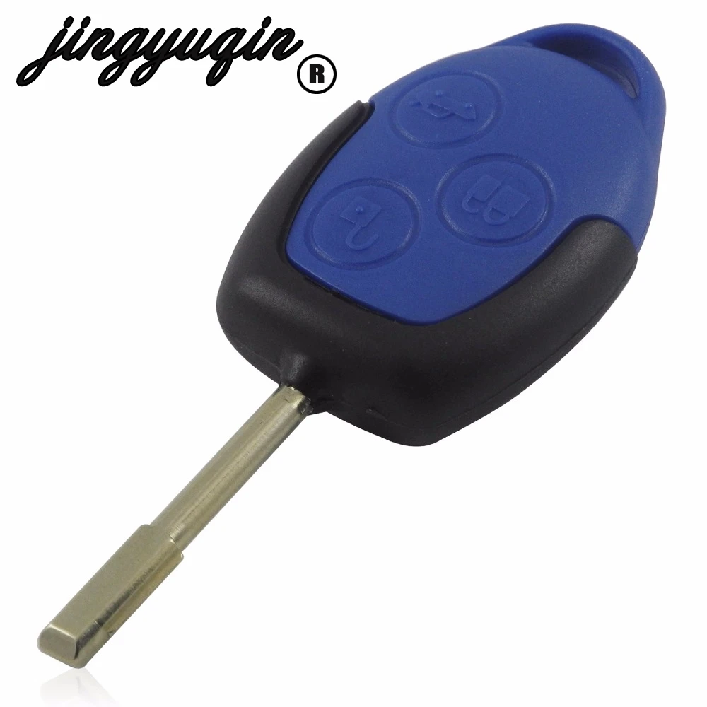 

jingyuqin 3 Buttons Folding Car Remote Flip Key Shell Case Fob Replacement Transit Connect Set Holder Cover for Ford Blue