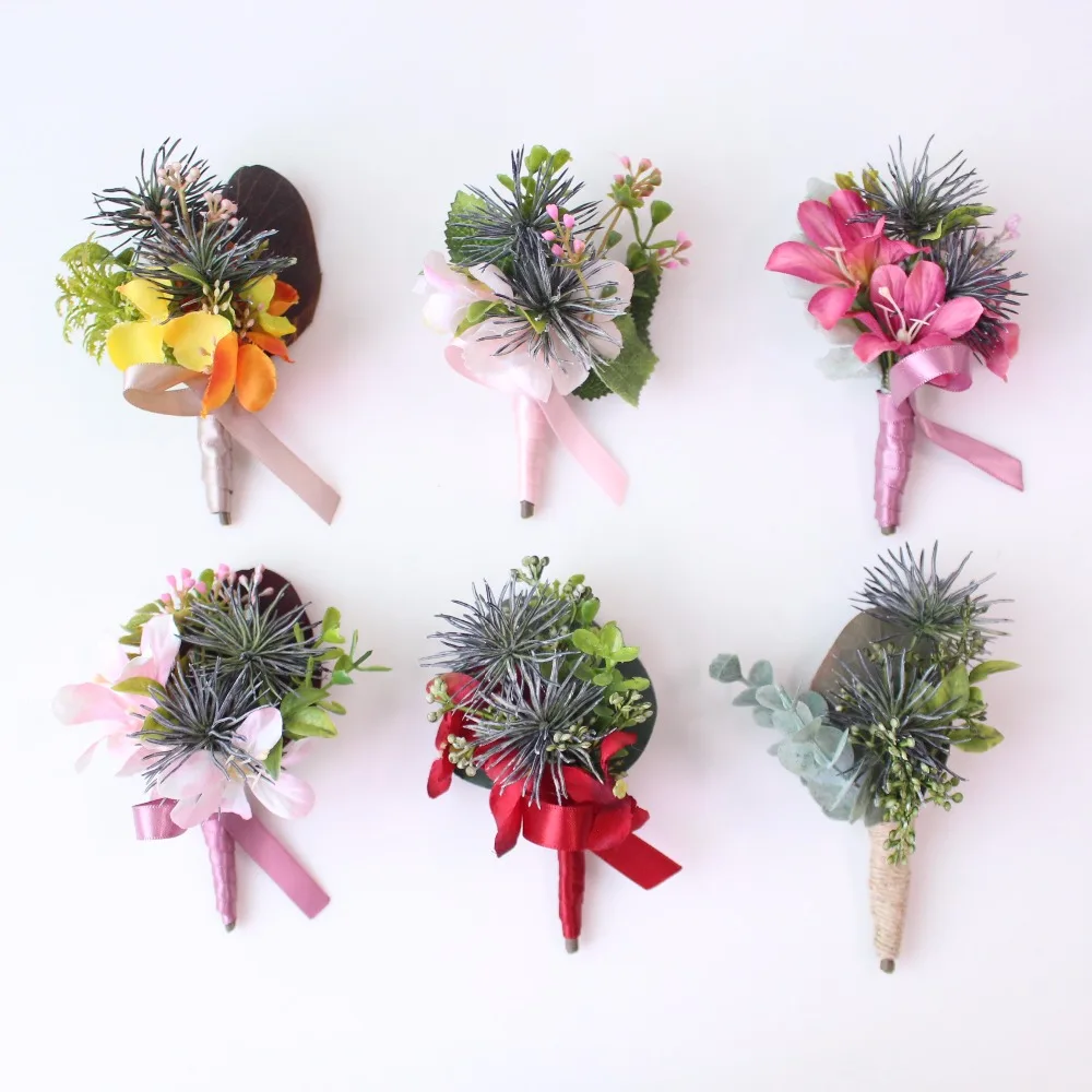 

Artificial Brides Wedding Boutonnieres Plastic Blue Dandelion Wrist Corsages Bridesmaids Silk Hand Flowers Prom Bestman Flowers