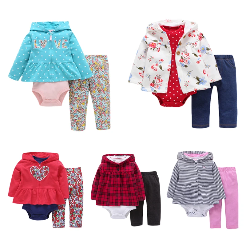 Autumn Winter Cute Baby Girl Clothes Set Cotton Baby Outfits Tracksuit Jacket Romper Pants Overalls for Newborn Girls Infant Set