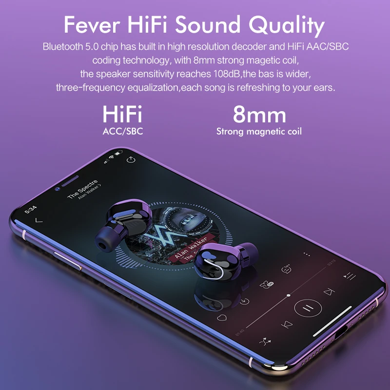 Bluetooth гарнитура, беспроводные наушники, HIFI Звук V5.0, наушники, стерео наушники с микрофоном, зарядная коробка, внешний аккумулятор для смартфона