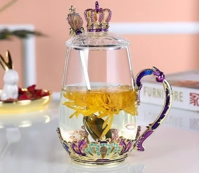 Роскошная эмалированная кофейная кружка с короной, термостойкая Хрустальная стеклянная чайная чашка, идеальные подарки, креативные чашки и кружки, Свадебный домашний декор - Цвет: High With lid
