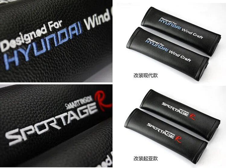 Beli 2 Pcs ST Sportage R Bantalan Bahu Benar Kulit Hitam Kursi Mobil Sabuk Penutup Bantal Untuk Melindungi Bahu