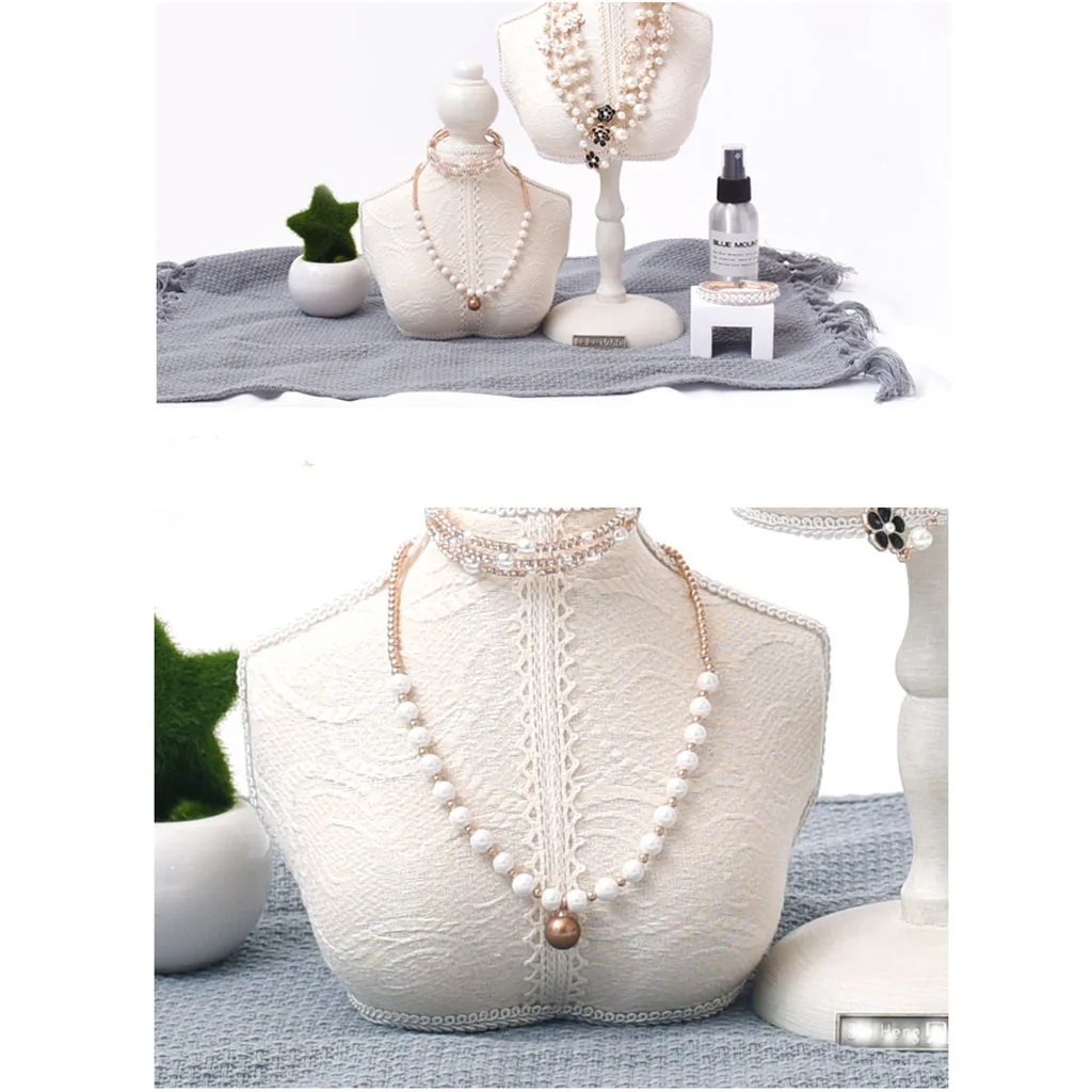 Vintage Wooden Lace White Mannequin Jewelry Rack Frame Hanging Necklace Bangle Holder Jewelry Stand 