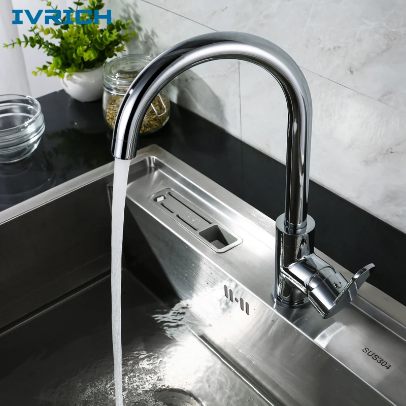 IVRICH Chrome Plating Brass Kitchen Faucet No Splash Soft Effluent 59 Grade Brass Ceramic Valve Core VR6314 IVRICH Chrome Plating Brass Kitchen Faucet No Splash Soft Effluent 59 Grade Brass Ceramic Valve Core VR6314