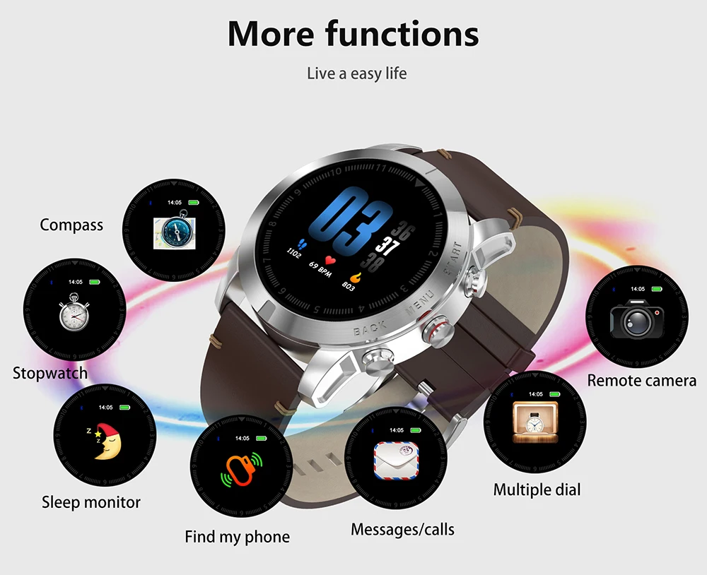 DT NO.I S10 Smart Watch 1.3 inch Nordic NRF52832QFAA 64KB RAM 512KB ROM Heart Rate Monitor Step Count Sedentary Reminder IP68 350mAh Built-in 
