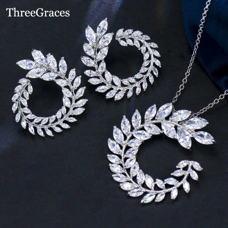 

ThreeGraces Famous Design Cubic Zirconia Crystal Marquise Cut Earrings Necklace Fashion Jewelry Set For Wedding Party JS202