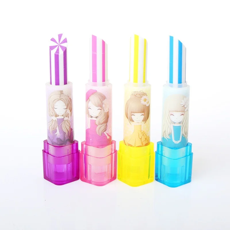 SET OF 4 LIPSTICK SHAPED RUBBERS ERASERS SET