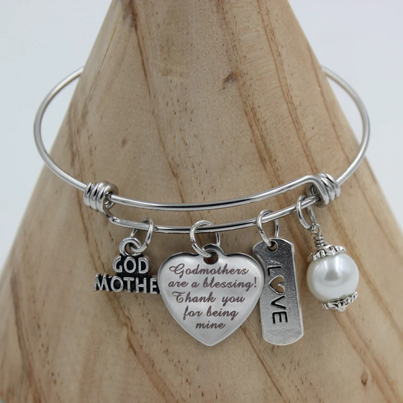 1PC Stainless Steel Bangle Expandable Wire Bangle Women Jewelry Godmother Charm Bracelet Bangle God Mother Gifts Bijoux - Image 2