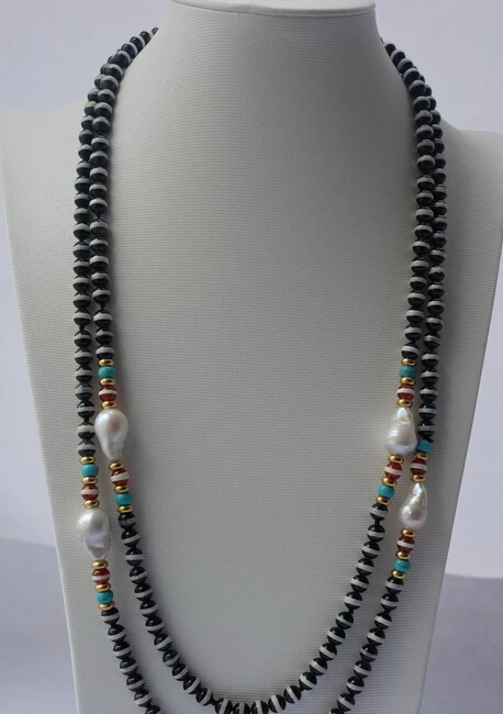 

FREE SHIPPING 0002987 32'' Agate&Reborn keshi pearl&turquoise necklace # HOT sell