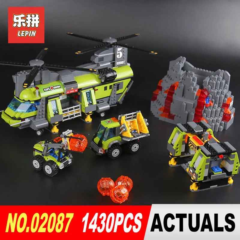 

1430Pcs Lepin 02087 City Series The Volcano Heavy-Lift Helicopter Set 60125 Building Blocks Bricks New Year DIY toys for boys