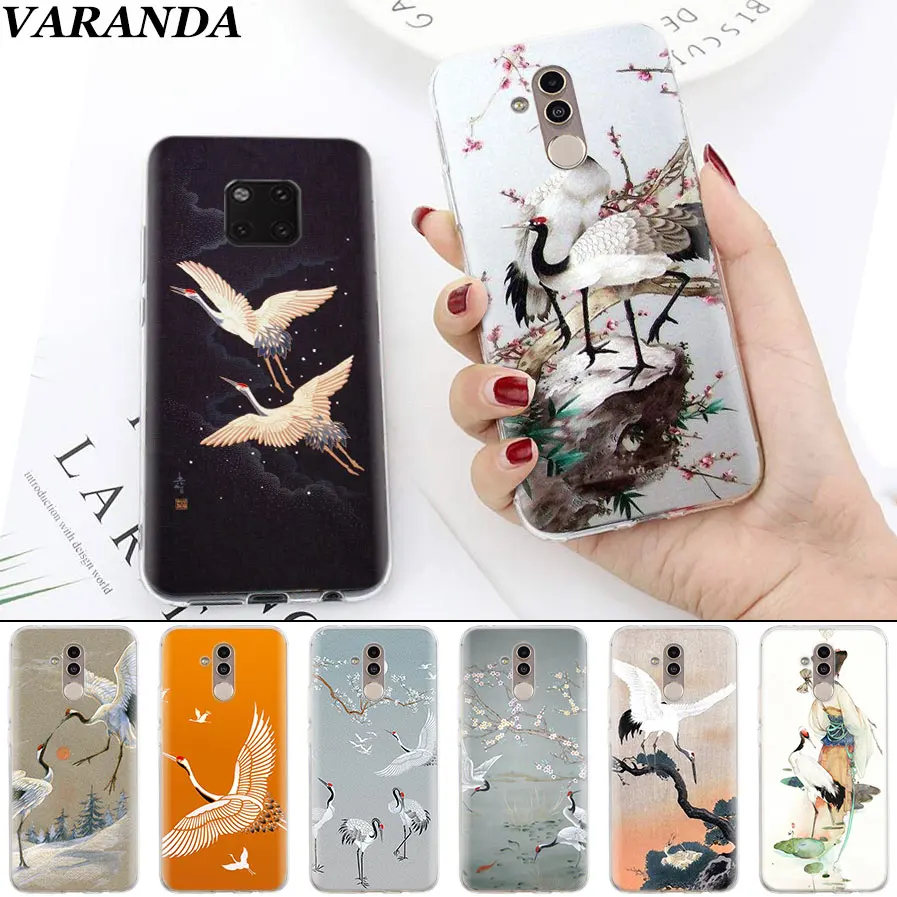 

Cute Japanese Style Bird Crane Soft Cases for Huawei Mate 10 20 Pro Mate 20 Lite P20 P30 Lite P Smart Plus Case Coque