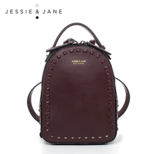 JESSIE y JANE Moda mujer Rivet Diseño Partido de Las Mujeres Mochila de Cuero Casual Mochilas 1825