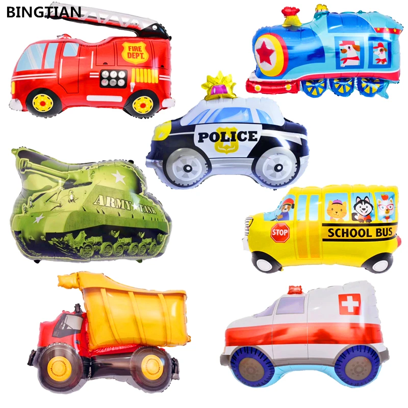 

BINGTIAN 1pc car aluminum foil balloon fire truck ambulance Tank air balloon children's toys decoration birthday party balloons