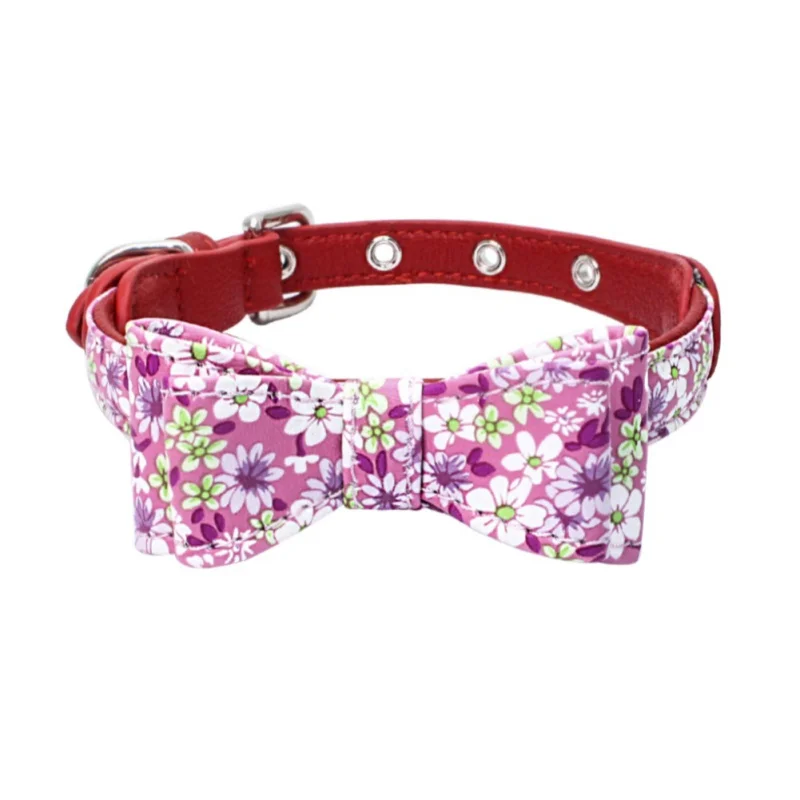 Spring Pet Dog Collar with Bow Tie Flower Printed Design Puppy Dog Necklace XS S M Dropshipping