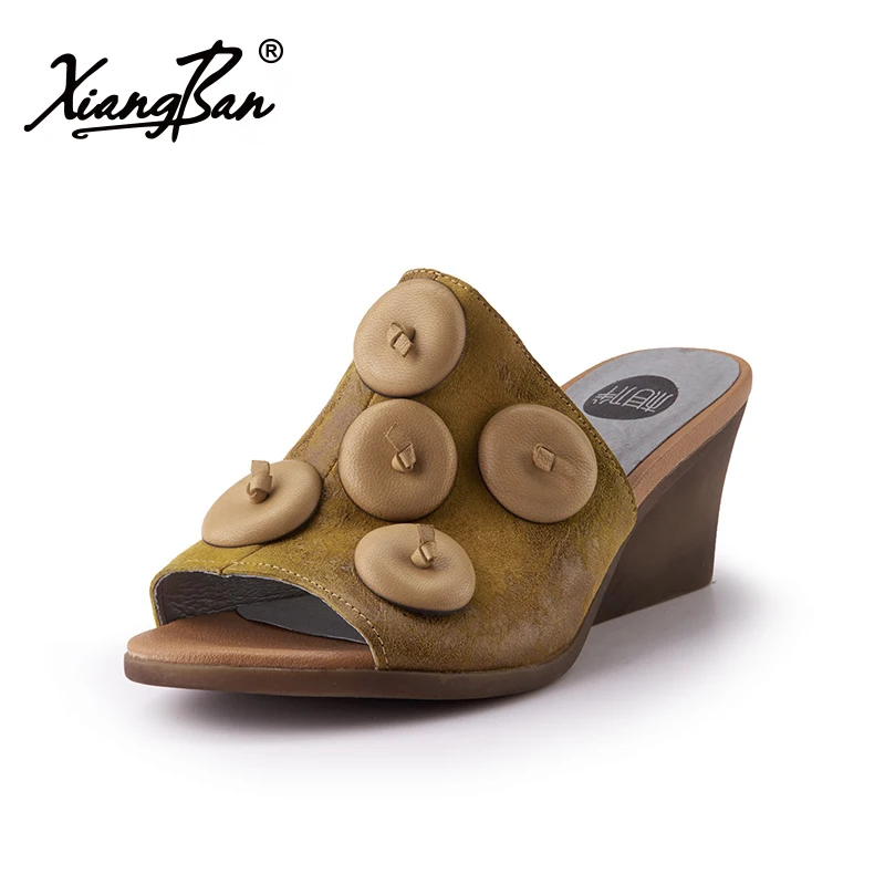 Cm Green yellow Femmes 6 Peep Cuir Chaussures Pantoufle Confort Hauts Élégantes Talons D'été Épais Femme Sandales Pantoufles Toe À Talon Véritable BUHRpqwn