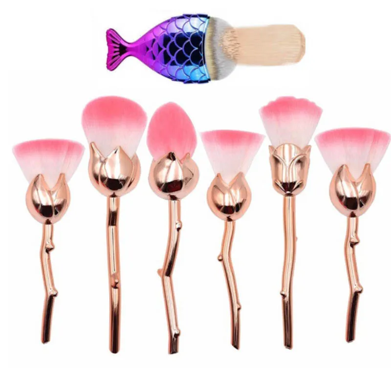 AiceBeu 6pcs Makeup Brushes Set Multicolored Rose Flower Shape Make Up