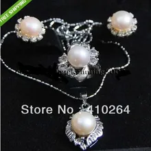 Wholesale_jewelry_wig$ подлинная белый Akoya культивированный жемчуг серьги / кольцо / ожерелье кулон комплект AA