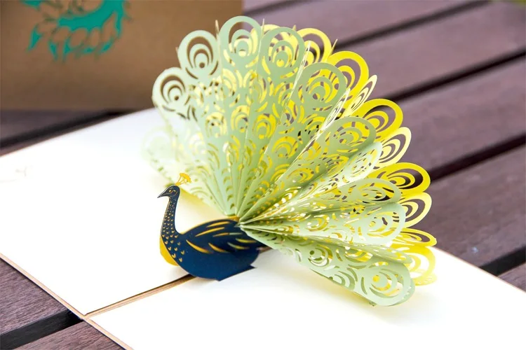 FANLUS Peacock Pop up Birthday Card for Wife Husband Kids Day Card and Envelopes Handmade 3D Anniversary Wedding Card Graduation (3)