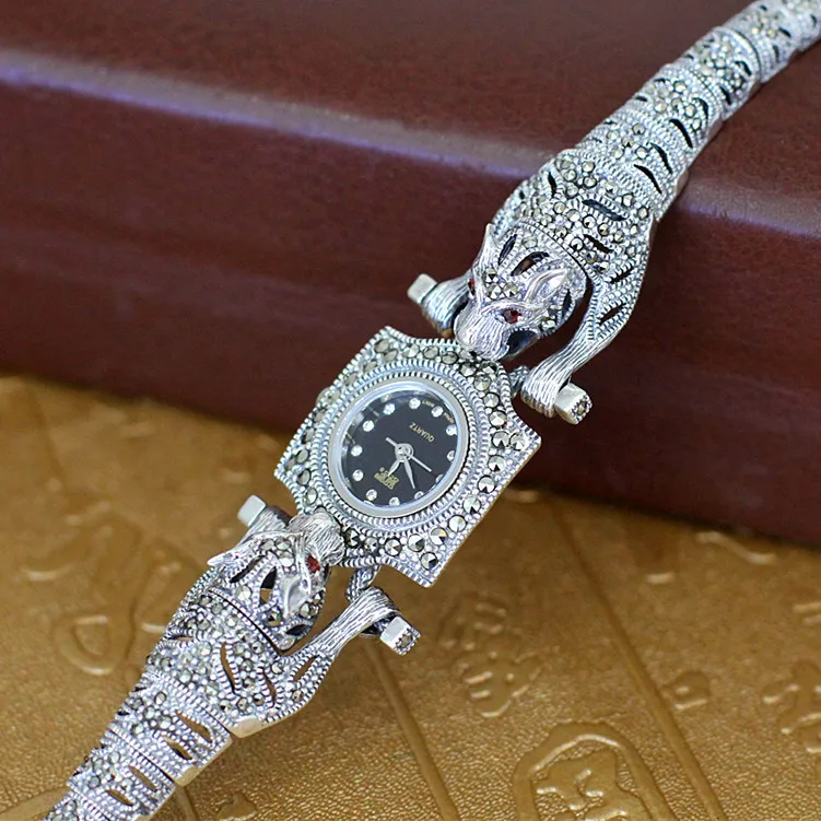 

2018 New Arrival Limited Cheetah Watch Classic Fine Jewelry S925 Silver Pure Thai Silver Leopard Rhinestone Bracele Dropshipping