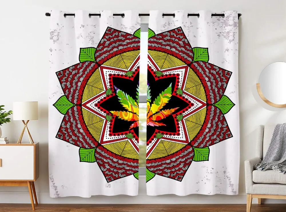 

HommomH Curtains (2 Panel) Grommet Top Darkening Blackout Room Beautiful Leaves Totem Colorful