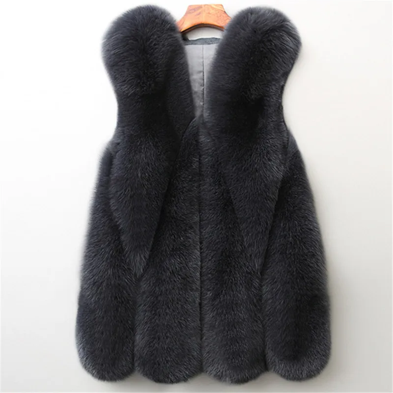 Lr279 Femmes Manches Gilet Taille Manteau dark Nouveau armygreen 2018 De gray Pure La Couleur iron Lâche Color Coréenne Hiver Automne Plus True Sans khaki Mode Fourrure Long Gray Mince Faux Gray wRHPnx10H