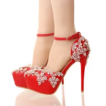 Strass Frauen High Heels Plattform Hochzeit Schuhe Knöchelriemen Kristall Brautkleid Schuhe Dame Abend Party Schuhe