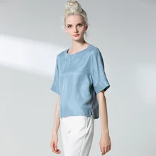 Camisas de seda de cuello redondo para mujer, blusa holgada y fina transpirable, Tops de primavera, camisola, top de La llegada, 30%