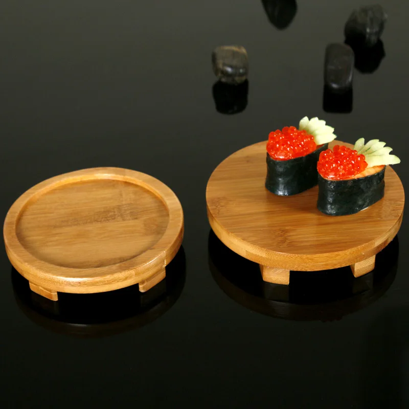 

Japan Style Round Bamboo Wood Sushi Plate Tray Sushi Stool Bracket Carbonized Color Tableware Kitchen Accessories Tools Dishes