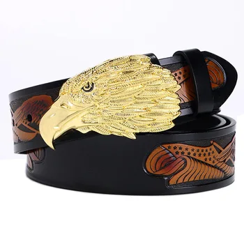 

Luxury Punk Mens Belt 2019 Eagle Head Genuine Leather Belt Men Cintura Uomo Black Brown Red Gold Retro Belt Cinto Masculino