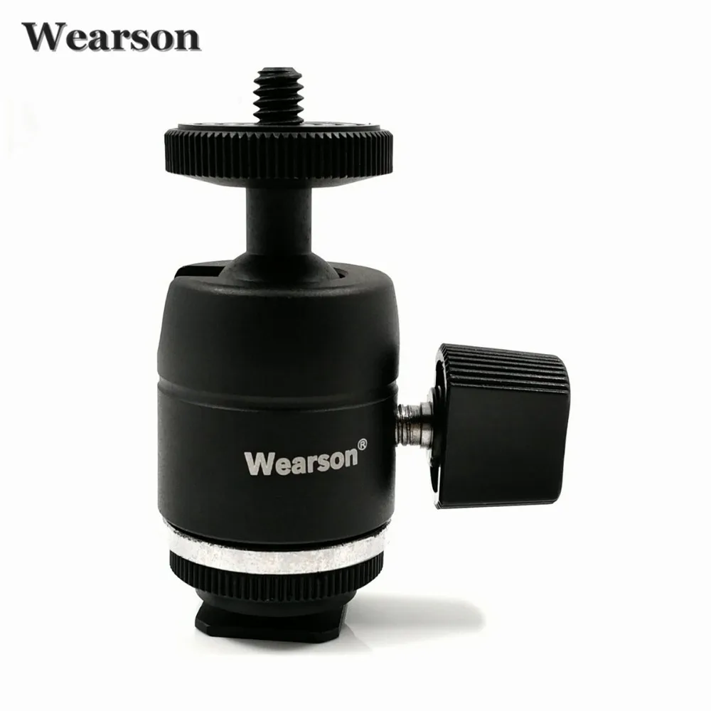 Wearson Camera Ball Head Hot Shoe Mount 360 Degree 14 38 Screw For Canon Nikon DSLR Camera Tripod AdapterLCD Video Monitor (1)