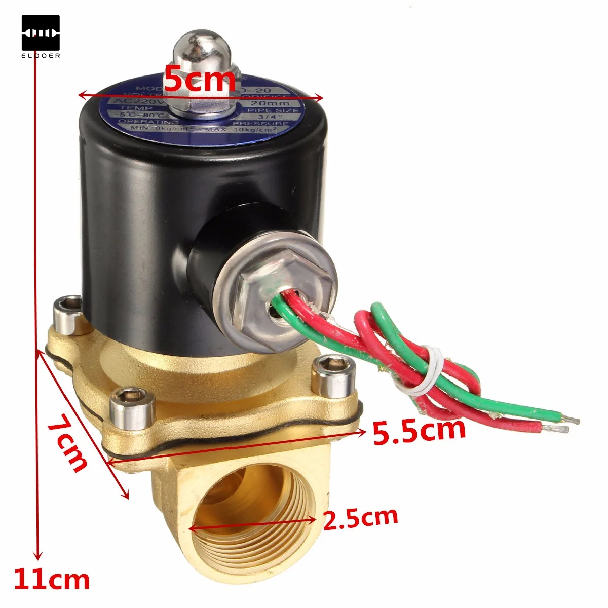 

Durable in Use AC 220V 3/4" Brass Electric Solenoid Valve Water Air Fuels Black 2W-200-20 Brand New