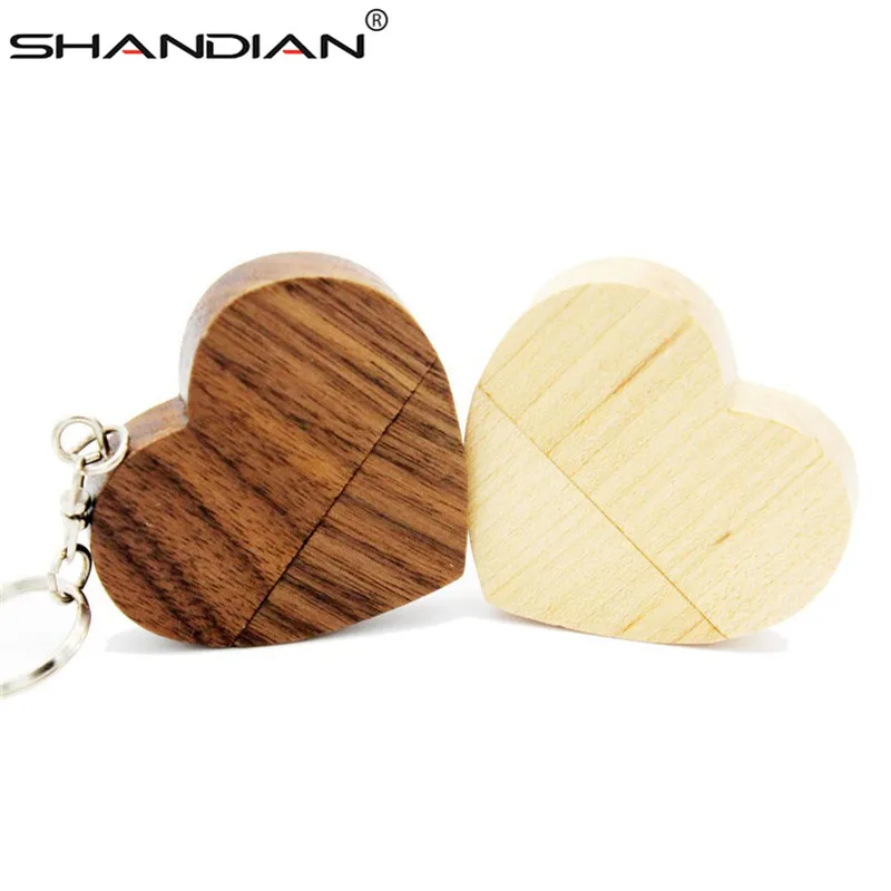 

SHANDIAN fashion walnut Wooden Heart Memory Stick pendrive 4gb 8gb 16gb 32gb 64gb Logo customized photography Wedding gift