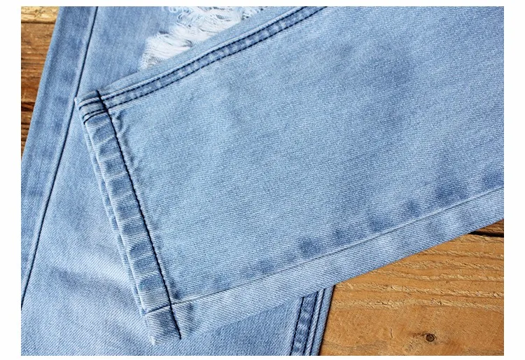 Высокая талия джинсы полной длины Карандаш Тощий Эластичный Модные Стиль пикантные царапины Ripped Boyfriend синие джинсы для Для женщин