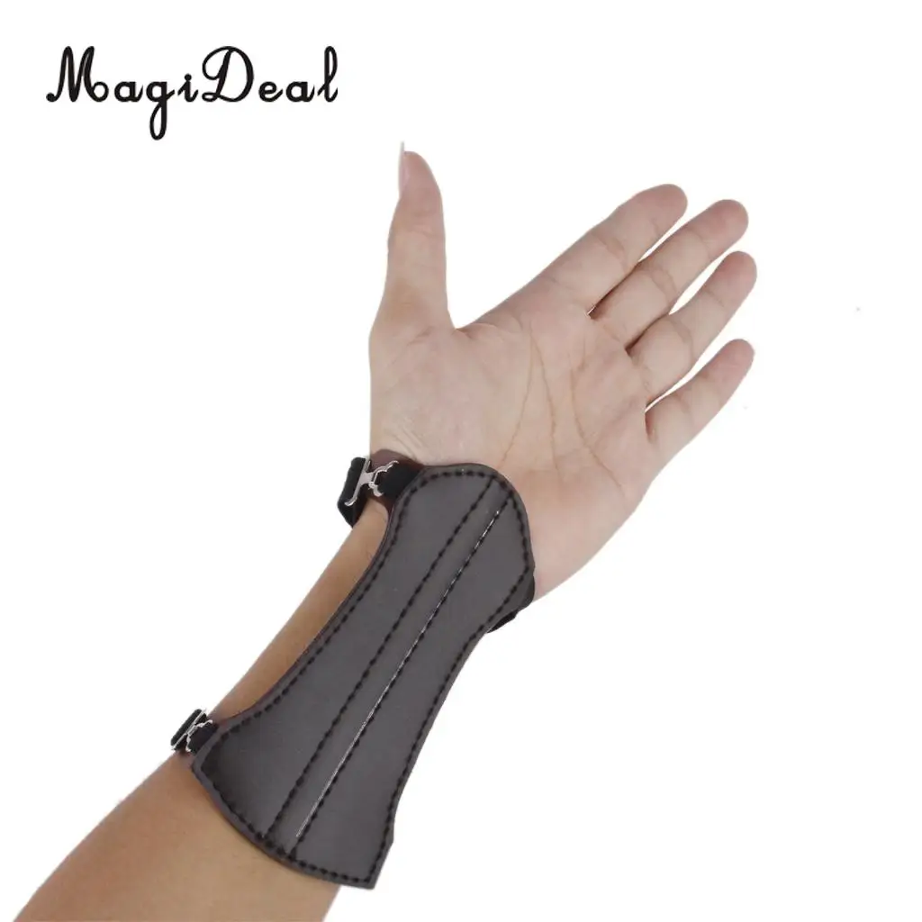 MagiDeal Sofe Adjustable Shooting Archery Arrow Leather 2 Straps Hunting Target Archery Arm Guard Protection Safe Strap Armband