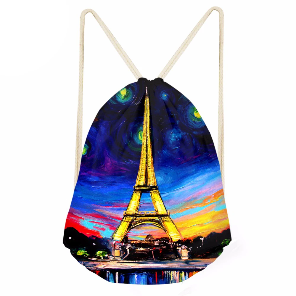 Drawstring Bag Women s Eiffel Printing Small Shopping Bag Ladies String Package for Females Fashion Pouch