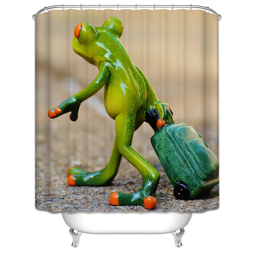 Ericsidlethumbs 安い Senisaihon 3d シャワーカーテン漫画スーツケースカエルパターン防水肥 厚洗える浴室製品 12 フック オンライン 価格