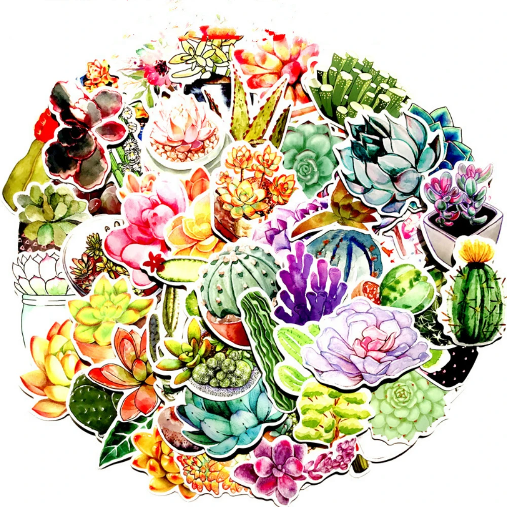 

Aliauto 50pcs/pack Green Plant Succulents Fashion Label Art Graffiti Car Sticker Motorcycle Suitcase Laptop Helmet Cup Bag Decal