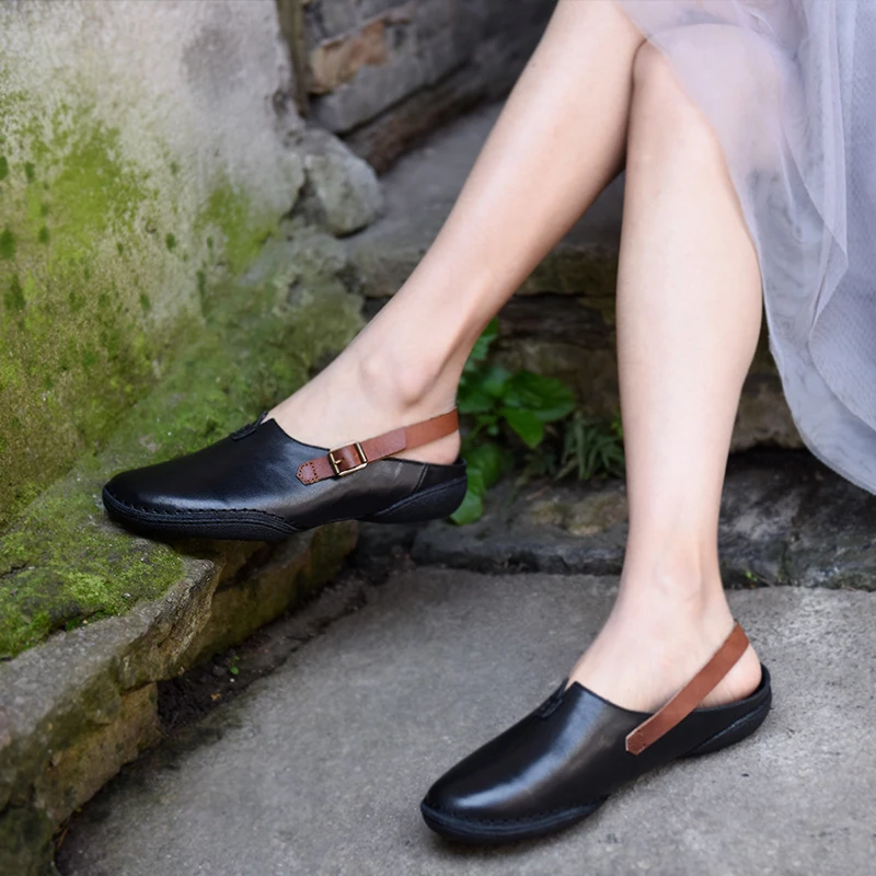 

Artmu Original Fashion Closed Toe Sandals Soft Soles Flat Shoes Sliders Shoes Handmade Genuine Leather 2019 Summer Women Shoes