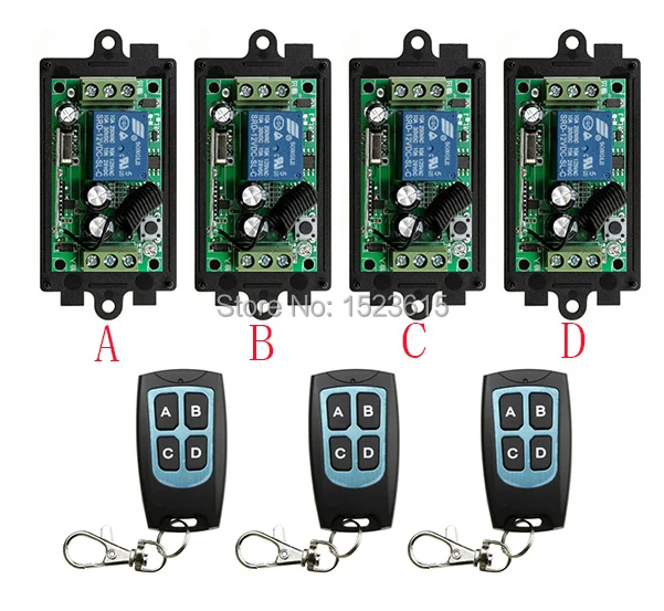 

New DC12V 1CH 10A Wireless Remote Control Switch System 4*Receiver and 3*Transmitter For Applicance Garage Door