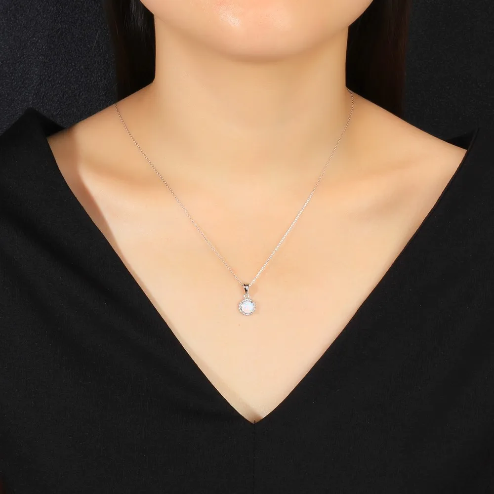 Round Shape Opal Stone Pendant Necklace Classic 925 Sterling Silver Necklace & Pendants Best Gift For Women (JewelOra NE102687 )